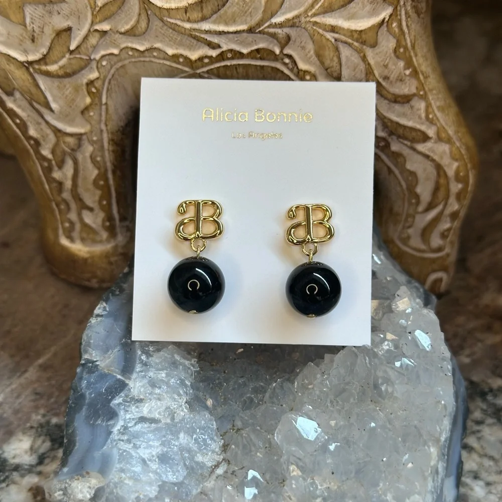 COPY - Gold  Alicia Bonnie Black Bead Dangle Earrings - Picture 8 of 8